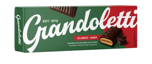 Grandoletti Classic Dark étcsokoládés, karamellizált ropogós ostyalapocska 100g 16db