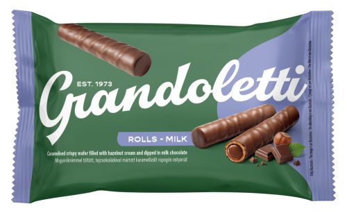 Grandoletti Rolls Milk mogyorókrémmel töltött ostyarúd 50 g tejcsokoládéval - 8db