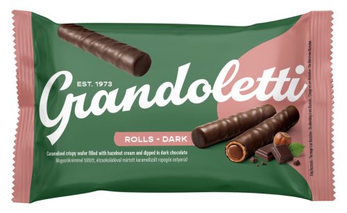 Grandoletti Rolls Dark mogyorókrémmel töltött ostyarúd 50 g étcsokoládéval - 8db