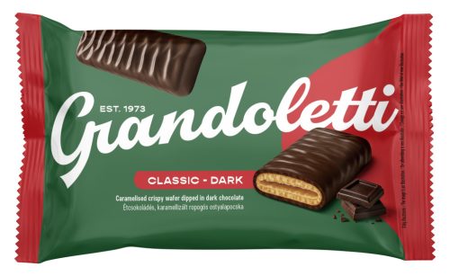 Grandoletti Classic Dark étcsokoládés, karamellizált ropogós ostyalapocska 50 g -  8db